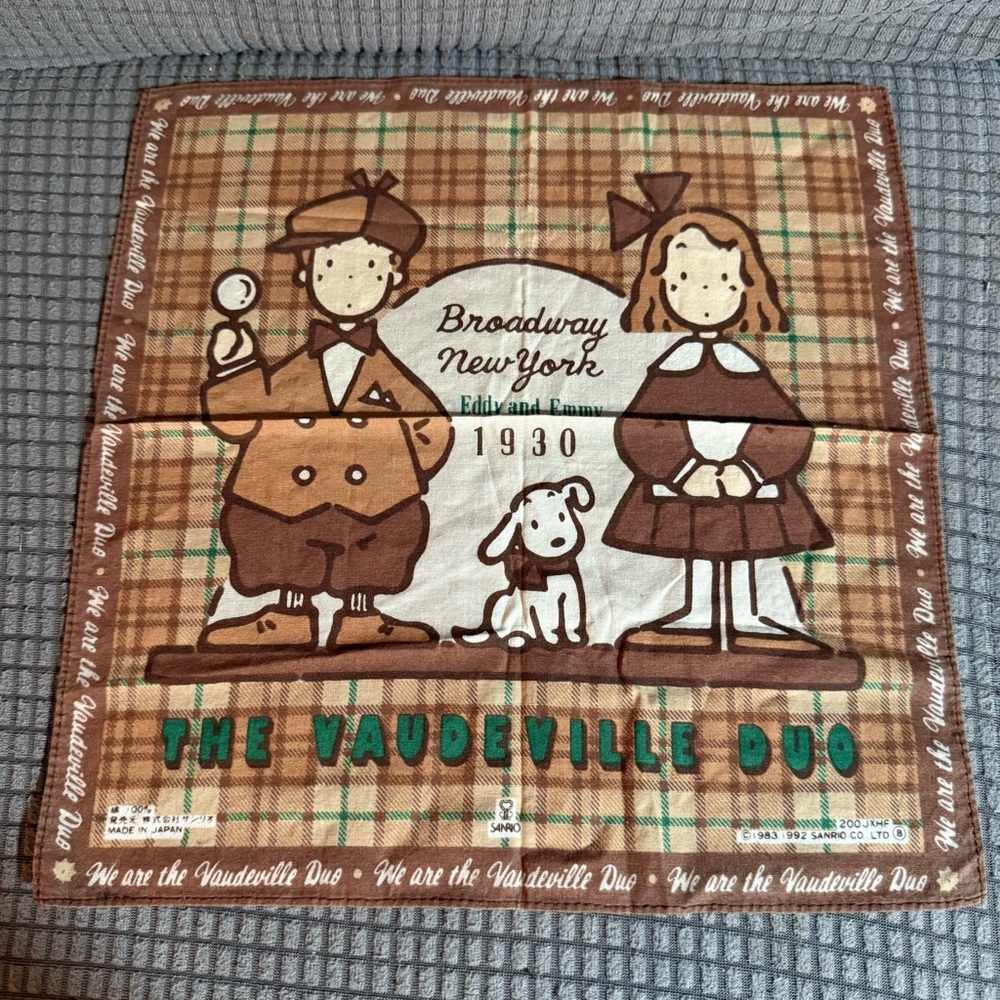 Sanrio Eddie Emmy The Vaudeville Duo Handkerchief Vintage 1992